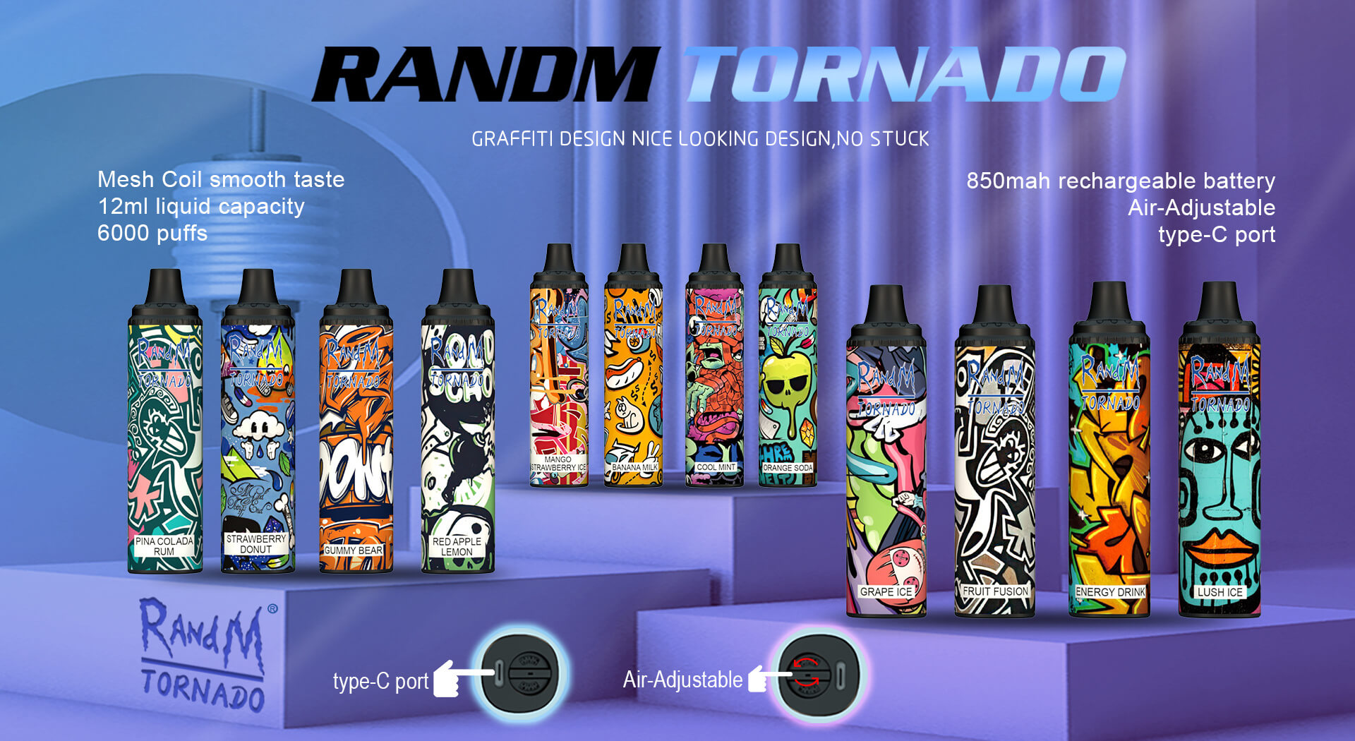 RandM Tornado 6000 Luchtstroomregeling Vape | Pina Colada-Rum: Innovatie en Smaak in Één